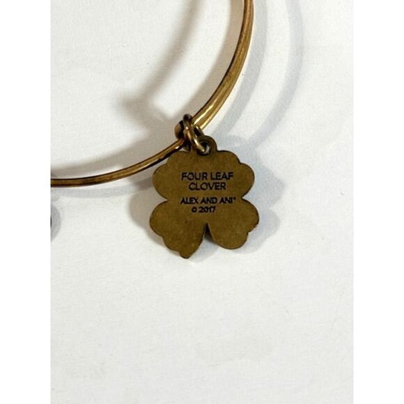 ALEX & ANI FOUR LEAF Clover Charm Expandable Wire Bracelet Gold tone 2017 - Picture 3 of 8